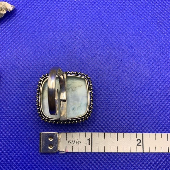 Comfort Curl ADJUSTABLE Big Square Larimar Ring! .925 Sterling Silver Overlay! - Picture 10 of 15